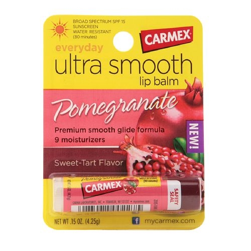 รูปภาพที่1 ของสินค้า : Carmex Ultra Smooth Lip Balm SPF 15 #Pomegranate ลิปบาล์มแบบแท่ง กลิ่นทับทิม มีมอยเจอร์เข้มข้นให้ริมฝีปากแห้งแตก เนียบนุ่มขึ้น บำรุงสำหรับรักษาริมฝีปากไม่ให้แห้ง แตกเป็นขุย ลบรอยดำคล้ำที่ริมฝีปากทำให้ปากเป็นสีชมพู ใสและตึง พร้อมกันแ