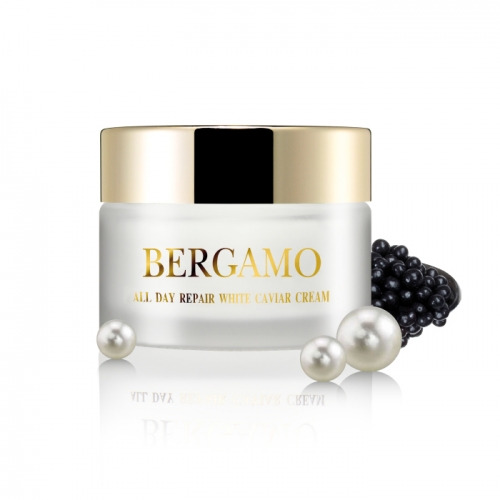 Bergamo All Day Repair White Caviar Cream 30g. ปรนนิบัติผิวหน้าทั้งตอนกลางวันและกลางคืน ด้วยครีมคาเวียร์ผสมไวท์เทนนิ่ง สูตรผิวกระจ่างใสตั้งแต่ครั้งแรกที่ใช้ ช่วยควบคุมริ้วรอยแห่งวัย ยกกระชับผิว  ลดเลือนริ้วรอย รอยแดง รอยดำ ให้แลดูจางลง