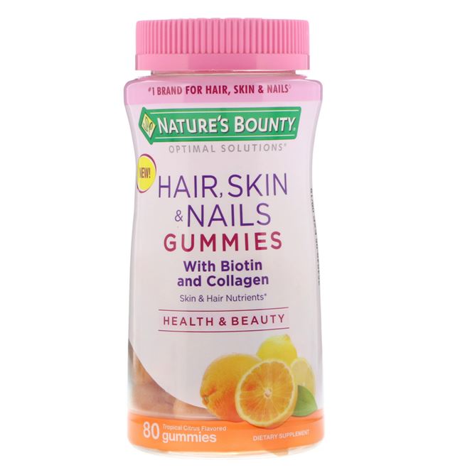 Nature's Bounty Optimal Solutions Hair, Skin & Nails Gummies with Biotin 2500 mcg. 80 Orange Gummies รสส้ม แค่เคี้ยวๆ ผมก็สวย เล็บแข็งแรงได้ด้วยเจลลี่เม็ดวิตามินรสส้มแสนอร่อย ที่มีส่วนผสมของไบโอตินช่วยบำรุงผมดกหนา เงางาม ผิวกระจ่างใ