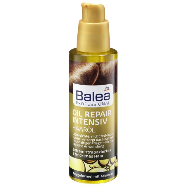 รูปภาพที่1 ของสินค้า : Balea Professional Hair Oil Repair Intensive 100 ml. เซรั่มบำรุงผมสูตรเข้มข้นเร่งด่วน เหมาะสำหรับสาวๆที่มีปัญหาผมเสียสะสม, ผมแห้งอย่างร้ายแรง, และผมแห้งแตกปลาย ด้วยส่วนผสมที่ช่วยเติมการบำรุงขั้นสุดอย่าง Argan Oil, Panthenol, Glycerin และ Wheat