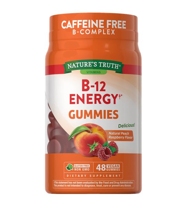 Nature's Truth Vitamins B12 Energy Gummies Natural Peach Raspberry 48 Vegan Gummies กัมมี่วิตามินบี12 รสพีชราสเบอร์รี่ รสชาติอร่อย ทานง่ายช่วยเสริมพลังงาน และยังมีวิตามินB1, B2 & B6 และยังมี L-Carnitine Tartrate ช่วยดึงไขมันไปเป็นพลังงาน และมี As