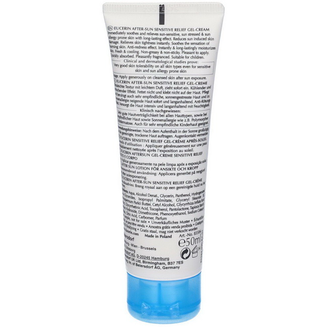ٻҾ2 ͧԹ : Eucerin After Sun Sensitive Relief Gel Cream Ҵ 50 ml. ŤҼѧ÷ ѹ ૹԷտ տ »ͺѧⴹ¨ҡʧᴴ ʴ  ѺءҾǺͺҧԴԡҢͧǷԴ
