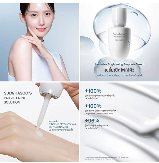 �ٻ�Ҿ���2 �ͧ�Թ��� : SULWHASOO Lumiwise Brightening Ampoule Serum 30ml. ��������ż������鹷���ҹ Niacinamide ��� Ginseng Ectoin �����ռ���������� (Melanin) �ҡ��������Ǫ�鹹͡ ��Ѻ�ռ������������� ����Ŵ���͹�ش��ҧ�� ���ᴧ �����ͧ ��͹�¹ ��ͺ��������� ���»�ͧ�ѹ����
