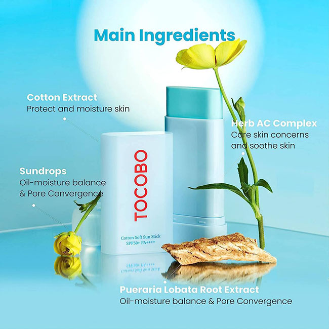 �ٻ�Ҿ���3 �ͧ�Թ��� : Tocobo Cotton Soft Sun Stick SPF50+ PA++++ 19 g. �ѹᴴ��ٻẺ�� ���������ʺҧ�� �տԹ�Ԫ�����Ẻ��� ����СѺ�ء��Ҿ��� ����ú��ا��Сѡ�纤���������蹴��� Cotton Extract �������� Pueraria Lobata Root Extract �����¤Ǻ��������ѹ��ǹ�Ժ��˹�� 