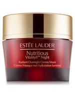 Estee Lauder Nutritious Vitality8 Radiant Overnight Creme / Mask 50ml. ครีมเนื้อเนียนนุ่มสำหรับกลางคืนที่ช่วยปรนนิบัติผิวอย่างอ่อนโยน และเสริมความสมดุลให้ผิวด้วยความชุ่มชื้นและสารอาหารผิวเข้มข้น สามารถใช้เป็นมาส์กเพื่อฟื้นบำรุงผิวอย่างเร่งด่วน